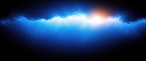 Icy cavern opening with glowing blue mist and a soft warm sunrise glow, serene and mysterious atmosphere