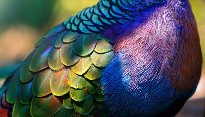 Iridescent Scales Of A Tropical Bird Glisten Under Sunlight In Nature