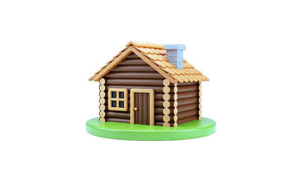 3D Cartoon Log Cabin Illustration