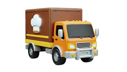3D Render of a Cartoon Food Delivery Truck with Chef Hat Logo