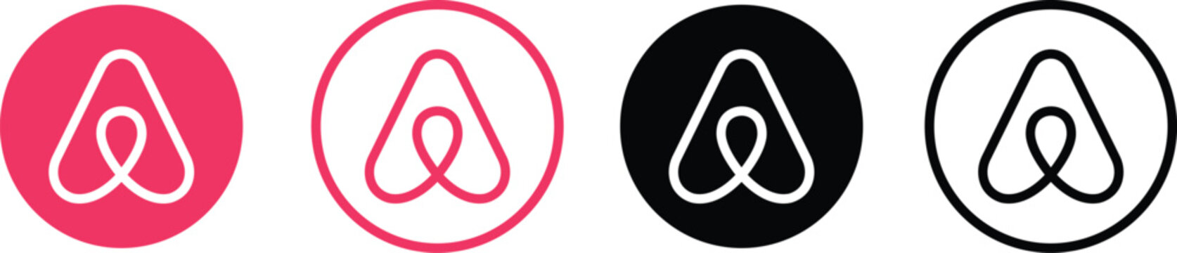 Airbnb Logo Icon Set with Circular Borders and Solid Backgrounds in Pink and Black Color Variations