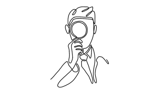 Continuous line animation of man with magnifying glass 