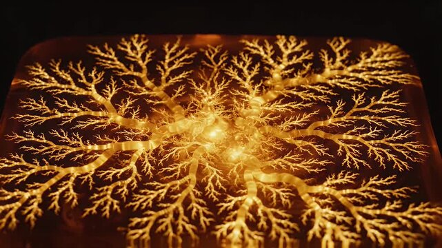 Glowing amber resin displays naturalistic branching patterns