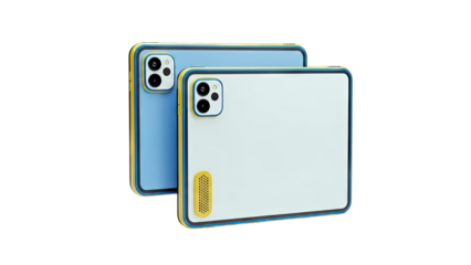 Blue and White Tablets with Yellow and Blue Trim