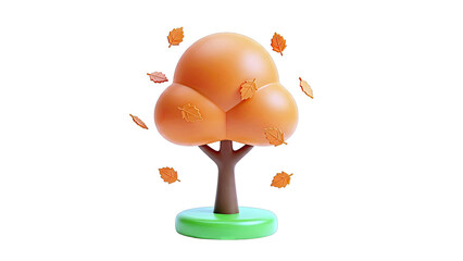 Cartoon Autumn Tree with Falling Leaves