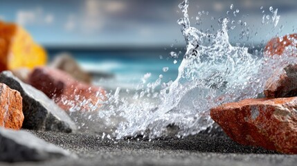 Charcoal seascape of waves crashing into rocks