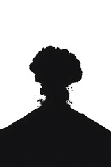 Minimalist black silhouette of volcano eruption with smoke cloud on white background