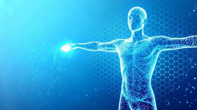 Digital human body with glowing particles