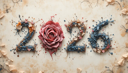 red rose on the old wooden background 2026 new year anniversary beautiful view and seen beautiful background and wallpaper hd picture write 2026 in flowers 