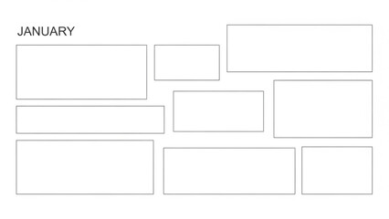 January calendar template with blank rectangles for dates on white background