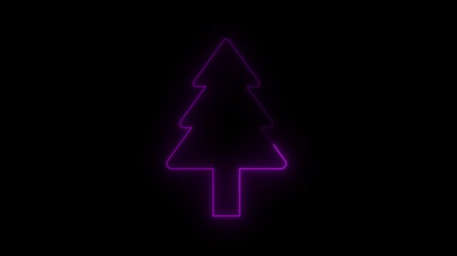 Glowing neon christmas tree concept animation. Abstract neon pink christmas tree for festive and holiday animated on black background. 4k video