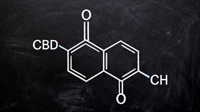 Chemical structure of CBD on blackboard