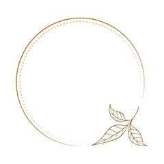 Golden leaf circle frame - elegant hand-drawn foliage border for luxury branding and digital design