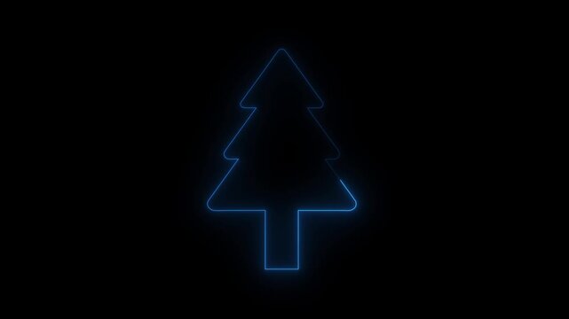 Glowing neon christmas tree concept animation.  neon blue christmas tree for festive and holiday animation on black background. 4k video