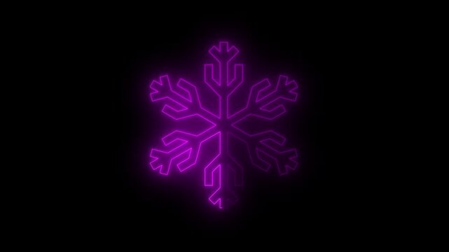 Glowing neon line snowflake animation. Abstract neon pink glowing winter holiday element animated on black background. 4k video motion