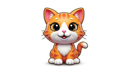 Fototapeta premium Playful orange and white cartoon kitten sitting with a friendly, cheerful expression.