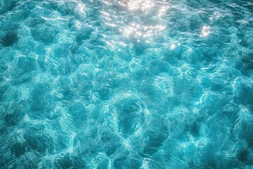 Fototapeta premium Sunlit turquoise water surface with gentle ripples and shimmering sparkles evoking calm, refreshing tranquility