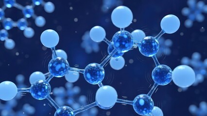 Blue Molecular Structure Visualization with Connections and Abstract Depth