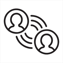 Two people icons connected by communication waves representing connection and interaction