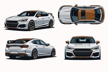 Naklejka premium Modern Sport Sedan Car Illustration Set