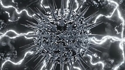 Metallic spiked sphere with electric energy radiating outward - Powered by Adobe