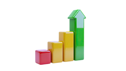 3D Bar Chart with Upward Arrow