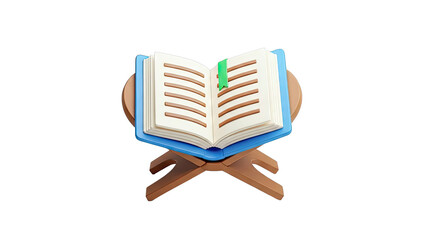 3D Icon of an Open Book on a Wooden Stand