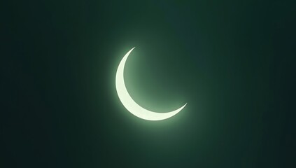 Obraz premium Abstract crescent moon composition with glowing light and subtle green hues against a dark, atmospheric background.