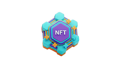 3D NFT Icon with Hexagonal and Cross Shapes