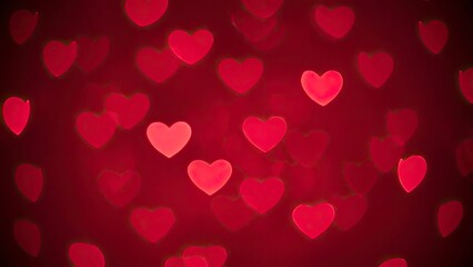 A vibrant red background filled with numerous glowing heart shapes in various sizes, creating a romantic and festive atmosphere for valentine's day or love