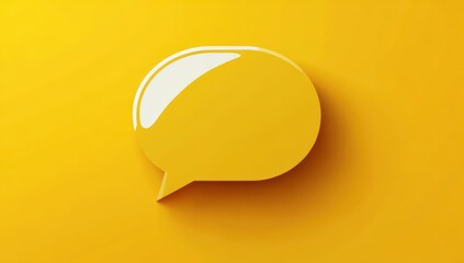 glossy yellow speech bubble icon on monochrome yellow background expressing cheerful communication and optimistic tone
