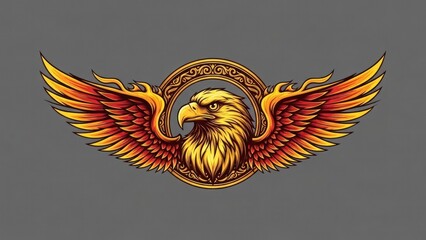 Majestic flaming eagle emblem with ornate circle, vector style illustration