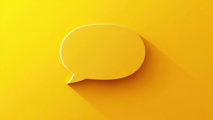 bright yellow speech bubble with white edge and long diagonal shadow on minimalist background conveying cheerful communication