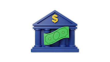 Bank Building with Dollar Bill and Symbol
