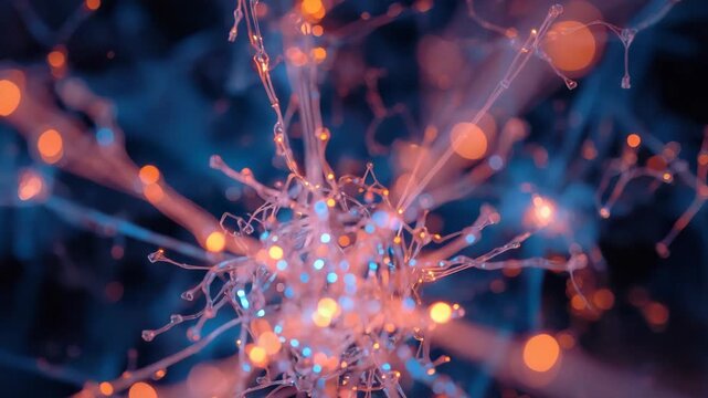 Glowing neuron network synapse abstract energy with electric glowing nodes and bioelectric strands