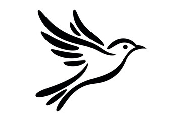 Fototapeta premium A stylized black bird silhouette is depicted in mid-flight against a white background.