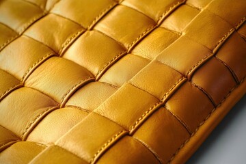 Naklejka premium close-up of mustard yellow quilted leather with stitched padded square grid conveying warm luxurious tactile feel