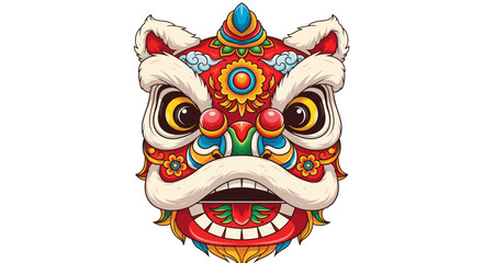 Vibrant Chinese Lion Dance Mask Illustration, Symbolizing Luck and Celebration