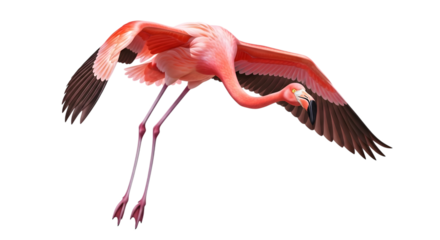 Pink flamingo in flight isolated on transparent background