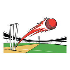 Fast Bowl Hitting Six Illustration for Cricket Stadium 2026