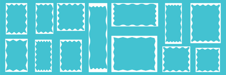 Wavy frame border set.  Cloudy wave curve edge frame vector set wavy edge frames. Wavy Scalloped Rectangular and Oval Frames Collection .