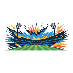 Modern Cricket Stadium Vector Illustration with Abstract Energy Burst
