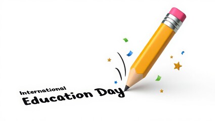 Colorful pencil celebrates international education day with confetti