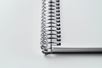 close-up of silver spiral binding and crisp white blank notebook pages conveying calm minimalist organization