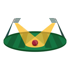 Cricket Ball on Stadium Pitch with Bright Floodlights Illustration