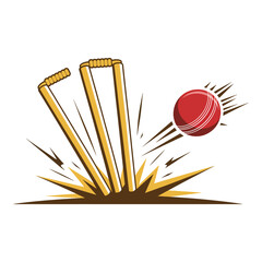 Cricket Wicket Fall Vector Illustration with Impact Effect