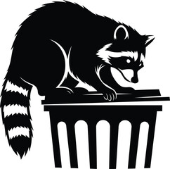 Mischievous raccoon mascot searching in a garbage can illustration