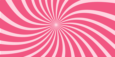Candy color sunburst background. Pink rotating sunbeams design wallpaper. Colorful spinning lines for template, banner, poster, flyer. Sweet cartoon swirl or whirlpool. Vector backdrop