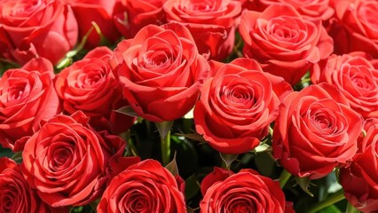 Obraz premium Radiant crimson roses bouquet showcasing velvety petals and verdant stems composition