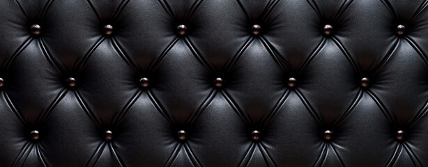 Naklejka premium close-up of black tufted leather upholstery with glossy buttons and diamond quilting, evoking luxurious moody elegance